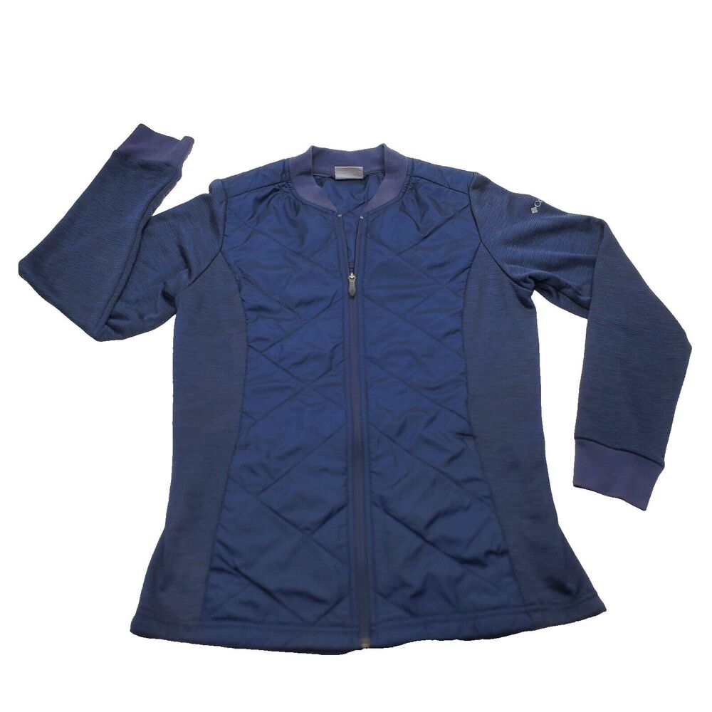 Columbia Jacket Womens M Quilted Fleece Puffer Full Zip Blue Mock Neck Pockets